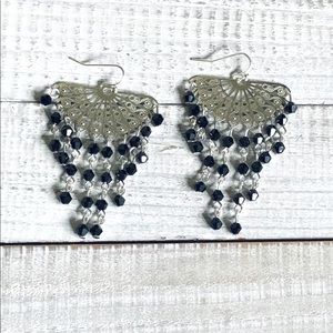 Bohemian Black Chandelier Filigree Earrings NWT